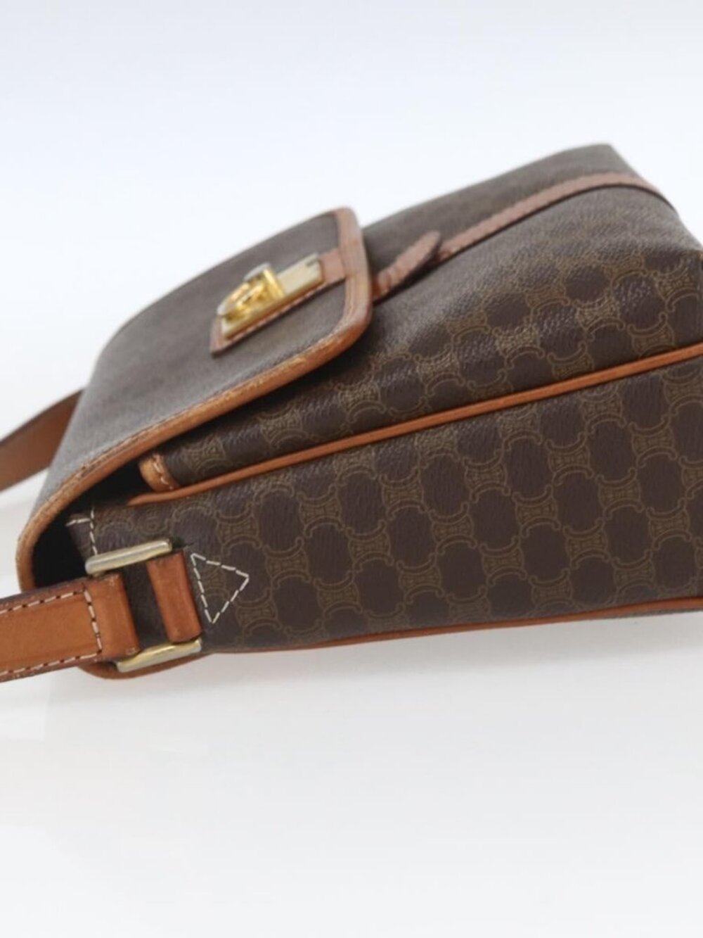 Authentic CELINE Macadam Canvas Shoulder Bag PVC Leather Brown Gold - Picture 11 of 16